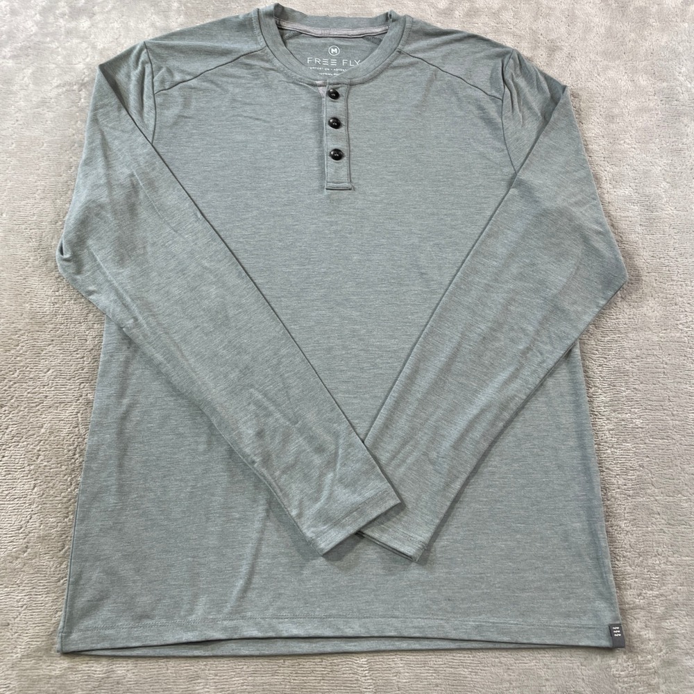 Free Fly Henley Shirt Mens Medium Gray Long Sleeve Bamboo Light Stretch Casual